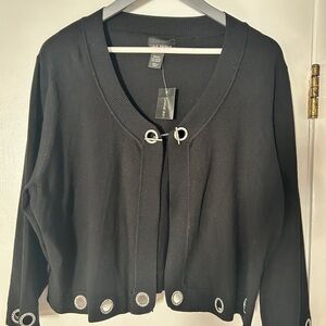 NWT CAbi Black Cardigan Size 22/24 with Silver Metal Grommets Chain Closure